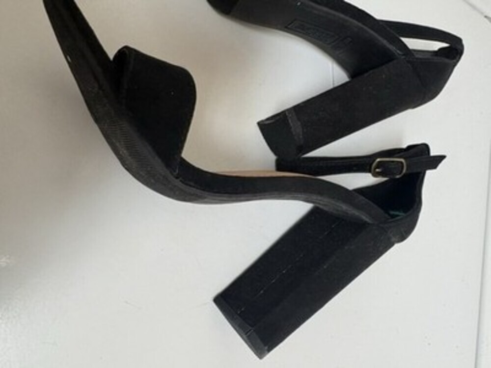 BRASHI Women’s Block Heel Sandals – Size 7, Black Suede Ankle Strap Dress Shoes - Picture 5 of 9